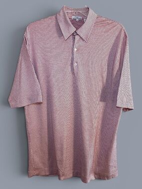 Maus & Hoffman Men's Italian Polo Shirt Red White Micro Check Sz XXL